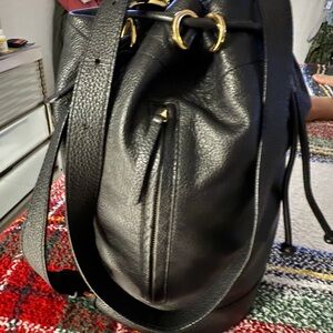 See By Chloe Vicky Black Leather Shoulder Bag with Gold Accents bucket large
